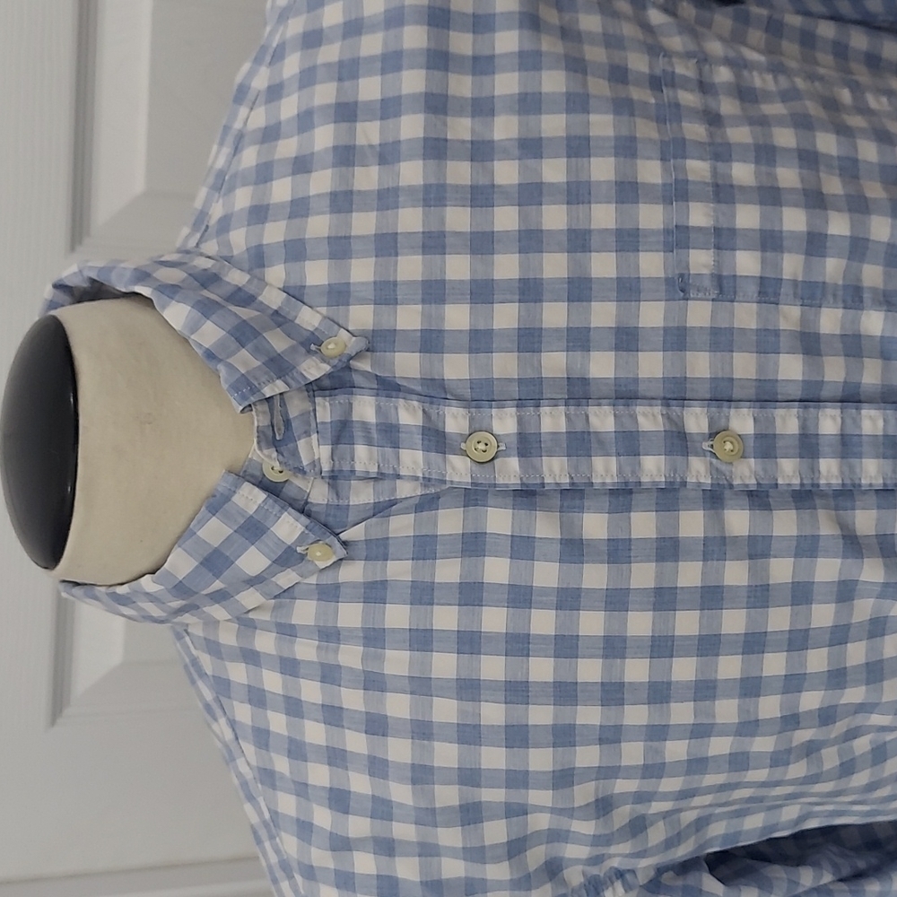 Banana Republic Blue/White Gingham Check Custom 078 Slim Fit Shirt M - Picture 3 of 5